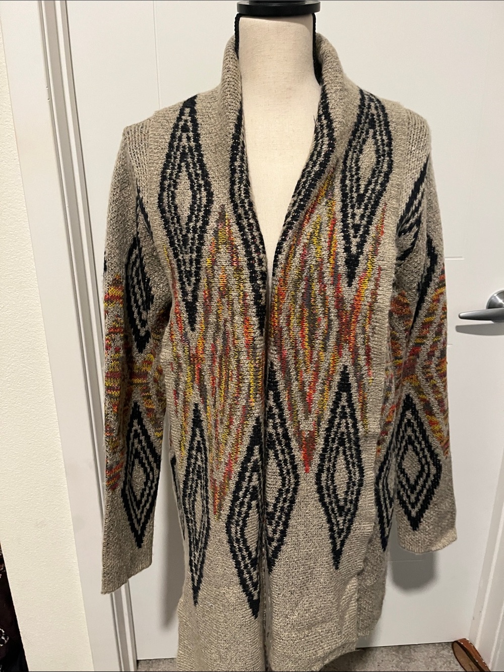 Woven Heart Aztec Southwestern Open Front Cardigan Bohemian